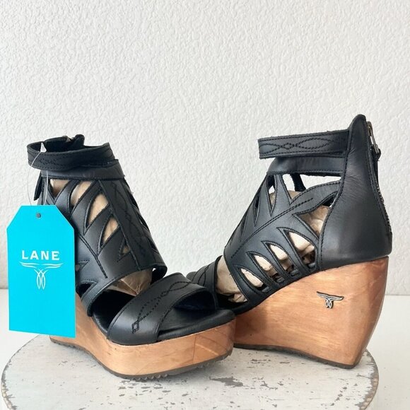 Lane boots Shoes - Lane Boots BECCA Womens Black Wedges 5.5 Western Sandals Cowgirl Leather Heels
